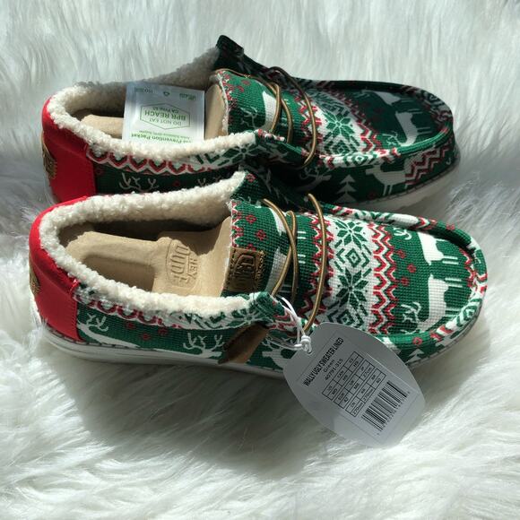 Hey Dude Wally Sweater Lined Moccasin Shoes Mens‎ 10 Holiday Reindeer Knit NWT main image 5